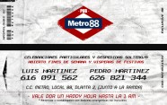 Tarjetas de visita del Pub Metro 88, ubicado en el CC Metro 